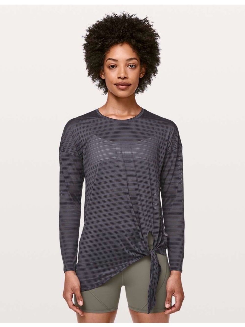 Lululemon Tie Your Practice Long Sleeve Stripe Moonwalk Size 6 Gray purple